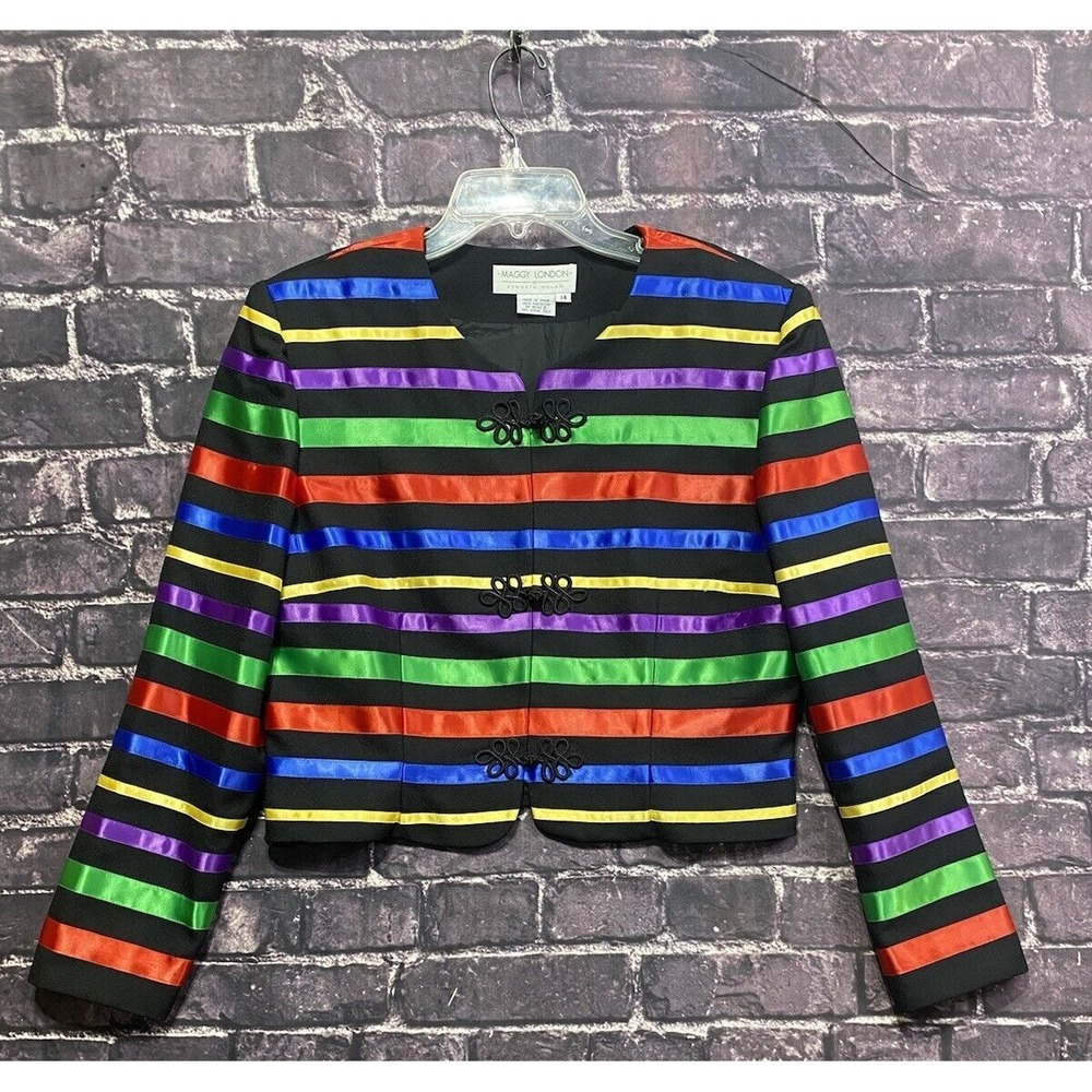 Maggy London Multicolor Striped Cropped Jacket
